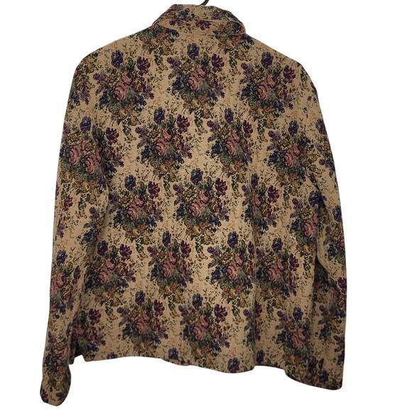 Vintage Lemon Grass Rose Bouquet Tapestry Button Up Jacket Size Large - Picture 7 of 11